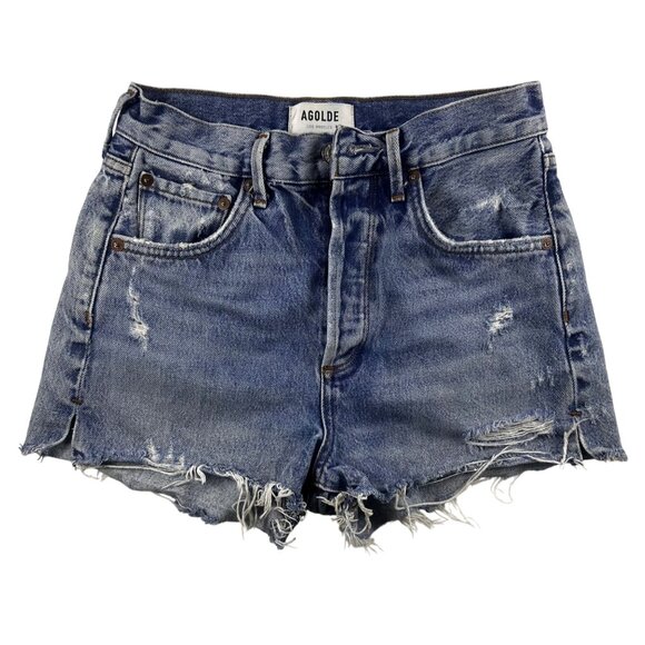 Agolde Vintage-Style Denim Distressed High-Rise Button-Fly Cutoff Shorts Size 24 - Picture 10 of 10